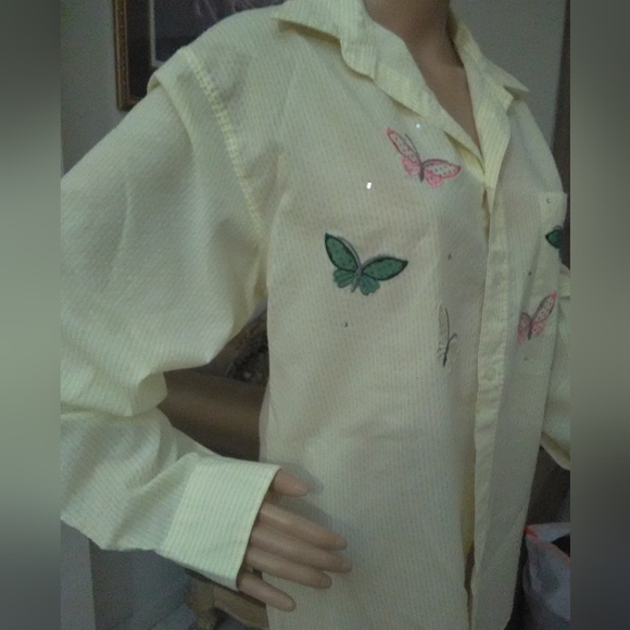 VINTAGE  MILE NEW MILI YELLOW/WHITE W/ BUTTERFLIES SZ. LG RHINESTONES - Picture 5 of 8